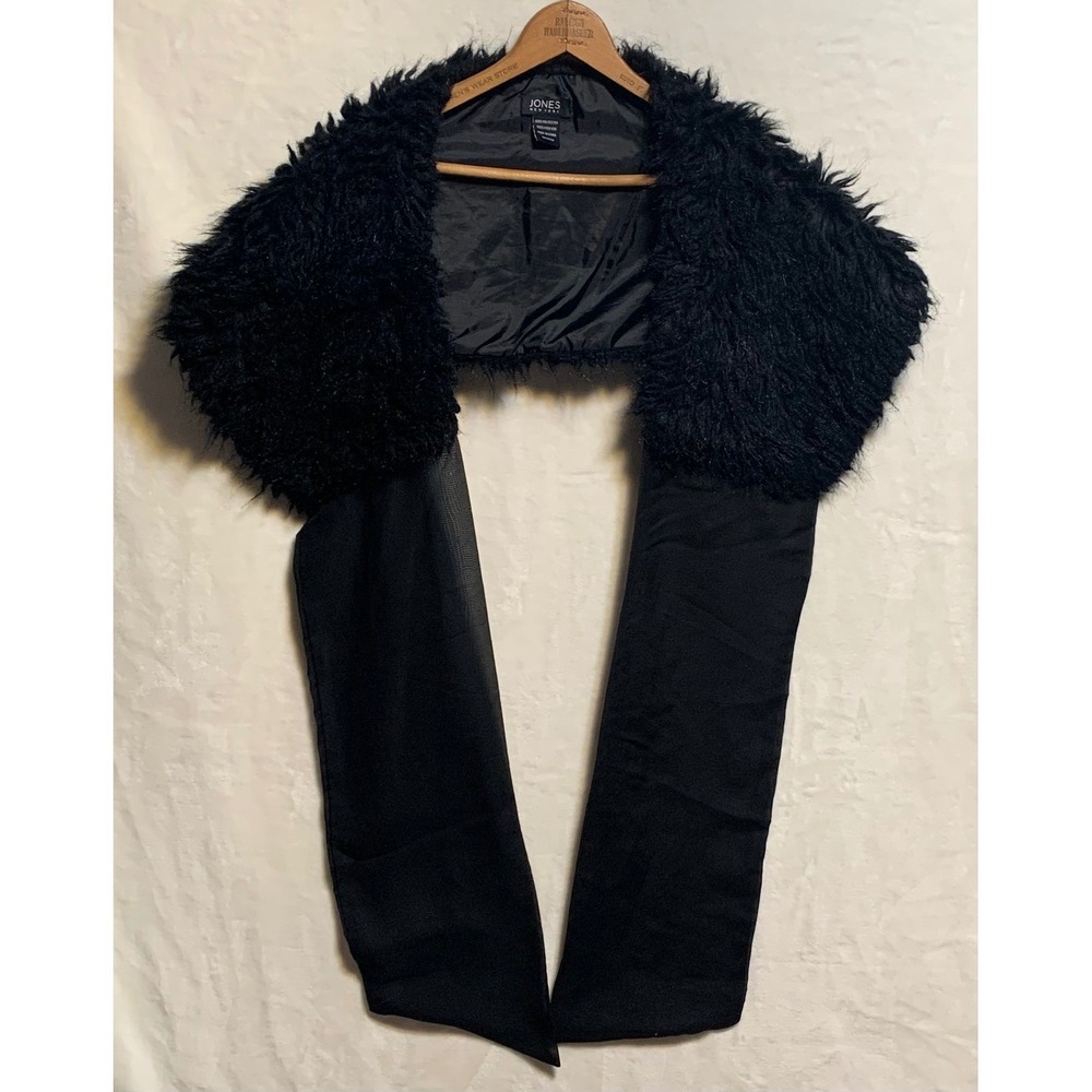 Jones‎ New York Black Faux Fur Stole Wrap Shaggy Evening Scarf